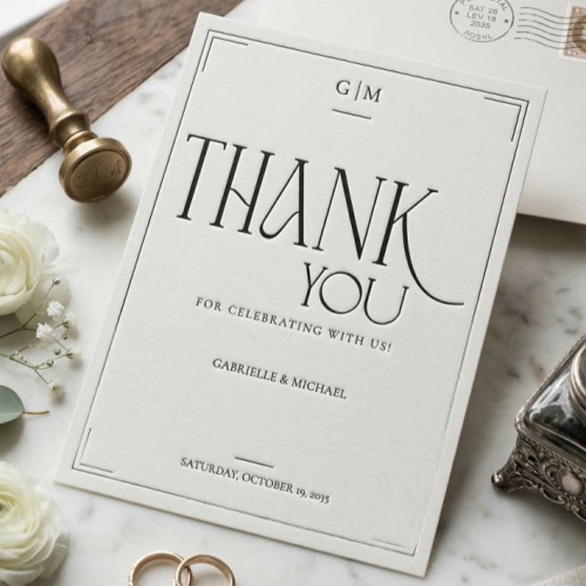 Cartão Postal Modern Typography Minimalistic Wedding Thank You  (Criador carregado)