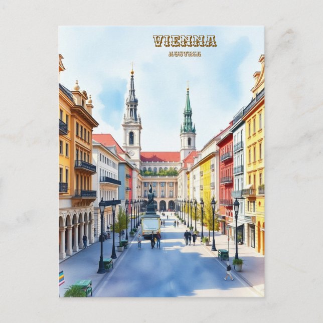 Cartão Postal Modern Viena Áustria — Impressão a Aquarela (Frente)