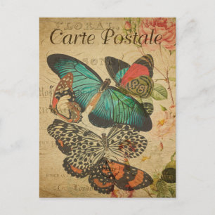 Cartão Postal Modern Vintage Butterfly Arte de colagem Floral 