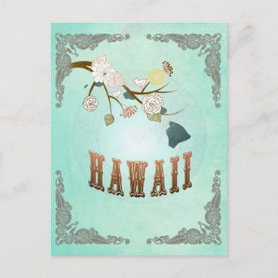 Cartão Postal Modern Vintage Hawaii State Map - Turquoise Blue