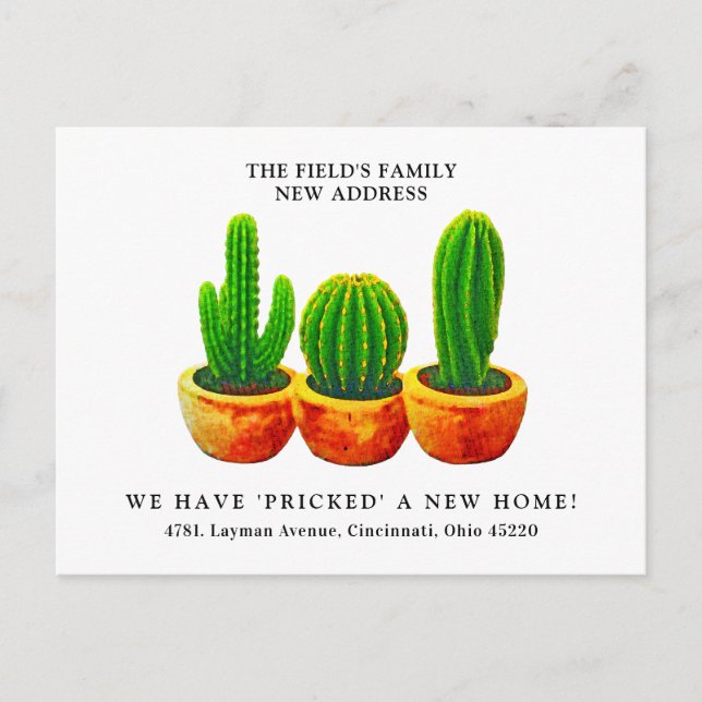 Cartão Postal Modern Watercolor Cactus New Home Movemos (Frente)