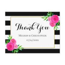 Modern Watercolor Floral Stripes Casamento Obrigad