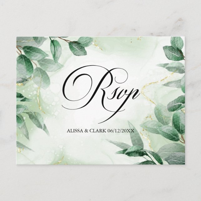 Cartão Postal Modern Watercolor Greenery RSVP (Frente)