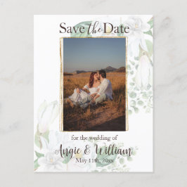 Cartão Postal Modern Watercolor Magnolia Salva a Foto da Data