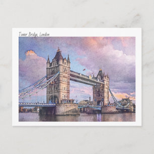 Cartão Postal Modern Watercolor Of Tower Bridge, Londres