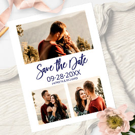 Cartão Postal Modern Wedding Save The Date 3 Photo Collage
