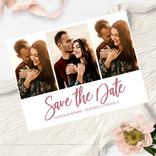 Cartão Postal Modern Wedding Save The Date 3 Photo Collage