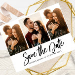 Cartão Postal Modern Wedding Save The Date 3 Photo Collage<br><div class="desc">Cartão-postal de Colagem de Fotografias da Data 3</div>