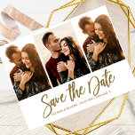 Cartão Postal Modern Wedding Save The Date 3 Photo Collage<br><div class="desc">Cartão-postal de Colagem de Fotografia Data 3 para Salvamento de Casamento Moderno</div>