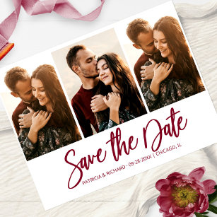 Cartão Postal Modern Wedding Save The Date 3 Photo Collage