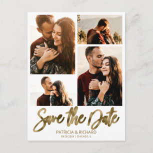 Cartão Postal Modern Wedding Save The Date 4 Photo Collage