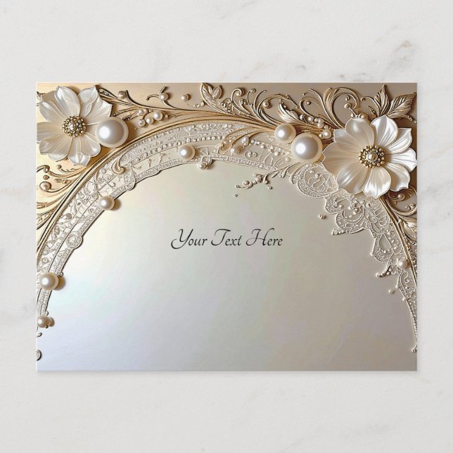 Cartão Postal Modern White Flowers Pearls Postcard (Frente)