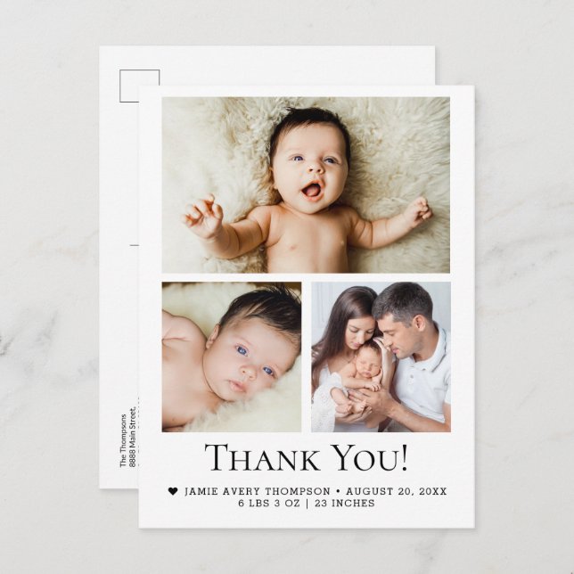 Cartão Postal Moderno 3 Fotos de Nascimento - Estatuações Obriga (Frente/Verso)