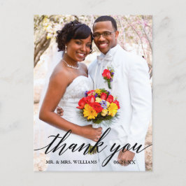 Cartão Postal Moderno Agradecimento de Foto de Casamento com Cal