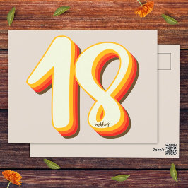 Cartão Postal Moderno Aniversário de 18 Anos Groovy Cinza Retro