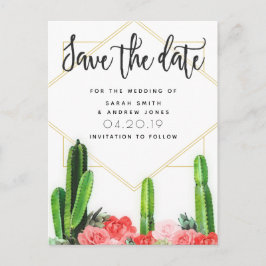 Cartão Postal Moderno Cactus, Succulent e Floral Salvar a Data