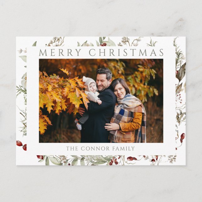 Cartão Postal Moderno Chic Boho Flor Silvestre Feliz Natal (Frente)