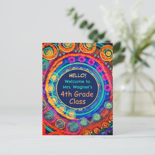 Cartão Postal Moderno de volta à escola Aula de nome de professo (Em pé/Frente)