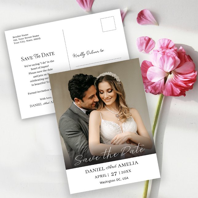 Cartão Postal Moderno e Ousado de Save the Date pa ( Bold Photo Save The Date Postcard)