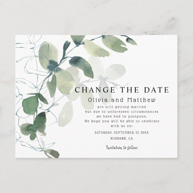 Cartão Postal Moderno Eucalipto Altera o Anúncio de Data (Frente)