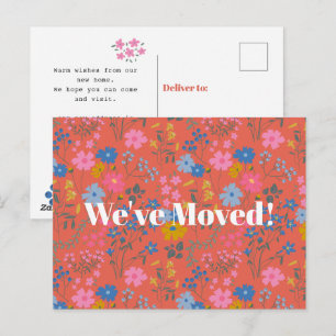 Cartão Postal Moderno Floral Vermelho Boho Nós nos Mudamos para 