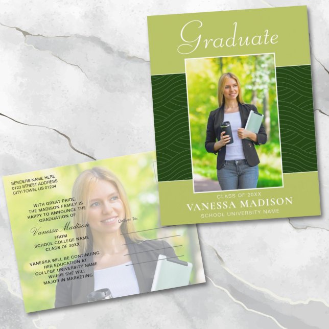 Cartão Postal Moderno | Floresta Elegante Azul Verde 2 Foto (Criador carregado)