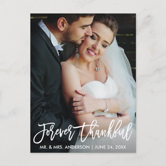 Cartão Postal Moderno Foto de Casamento Brush Script Para Sempre (Frente)