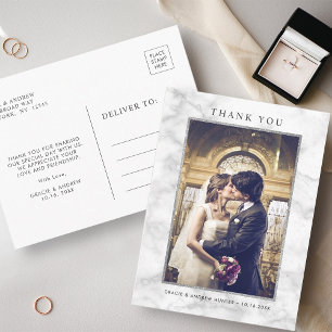 Cartão Postal Moderno Marble Silver Glitter Obrigado