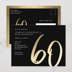 Cartão Postal Moderno Minimalista Dourado Tipo 60º Aniversário