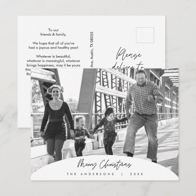 Cartão Postal Moderno Minimalista, Feliz Natal Família Foto Po (Frente/Verso)