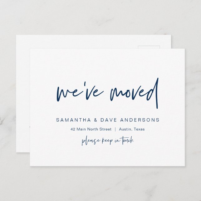 Cartão Postal Moderno minimalista, nos mudamos, Anúncio Pos (Frente/Verso)