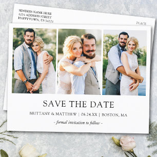 Cartão Postal Moderno Minimalista Simples 3 Foto Salva a Data