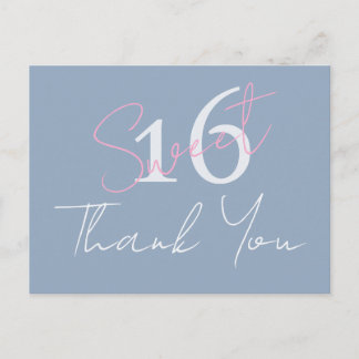 Cartão Postal Moderno Minimalista Sweet 16 Rosa Azul Obrigada