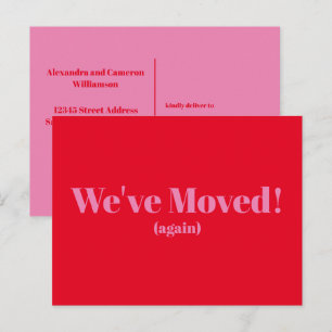 Cartão Postal Moderno Mudamos Nova Casa Mudança Vermelho Rosa