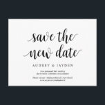 Cartão Postal Moderno rusticado, Salve a nova data, adiado<br><div class="desc">Este é o moderno design simples e simples,  com tema,  em preto,  o convite de Festa de casamento Reprogramado (adiado/adiado) (salve a nova data). É a maneira perfeita e elegante de fazer o anúncio de reagendamento para seus amigos e família.</div>