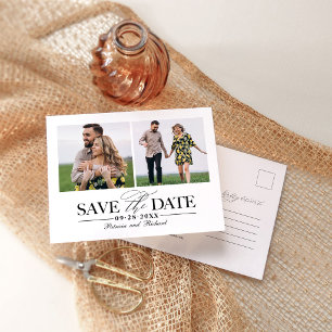 Cartão Postal Moderno Save the Date de Colagem de 2 Fotos Elegan