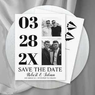 Cartão Postal Moderno Save the Date gay de duas fotos preto e br