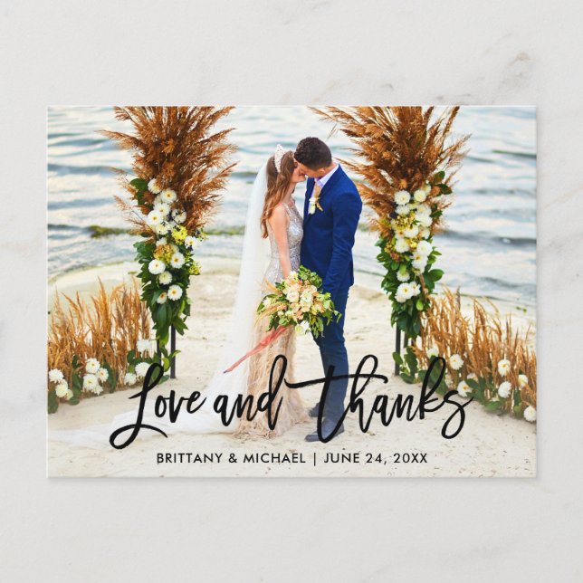 Cartão Postal Moderno Script de Pincel | Casamento Amor e Agrade (Frente)
