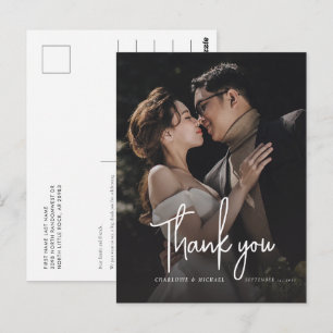 Cartão Postal Moderno Script Elegante Obrigado Foto de Casamento