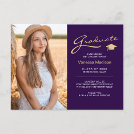 Cartão Postal Moderno Script Elegante Roxo & Dourado | 2 Fotos G