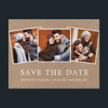 Cartão Postal Moderno Simples Salve Nossa Data 3 Foto Kraft<br><div class="desc">Simples e Moderno Economize Nossa Data 3 Anúncio do Noivado Fotográfico Kraft Cartão-postal</div>