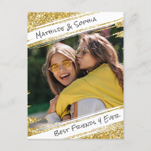 Cartão Postal Moderno Sparkle Dourado Foto Glitter BBF Melhor Am