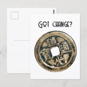 Cartão Postal Moedas de Banliang Chinesas Antigas, Design de "Mu