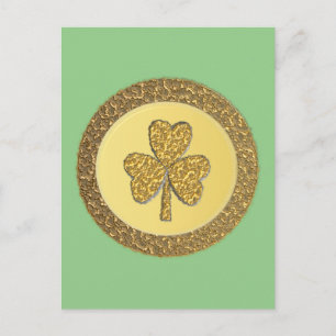 Cartão Postal Moedas Douradas de Shamrock irlandês sorte