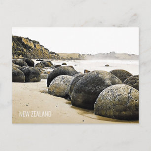 Cartão Postal Moeraki Boulders - viagem da Nova Zelândia