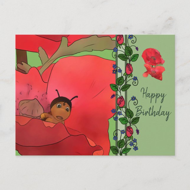 Cartão Postal Mohnblüte mit Käfer (Frente)