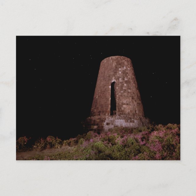 Cartão Postal Moinho de açúcar na noite, ilha das Caraíbas de (Frente)