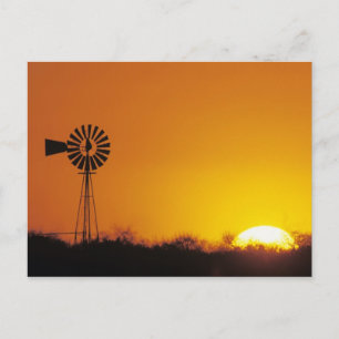 Cartão Postal Moinho de vento ao pôr do sol, Sinton, Texas, EUA
