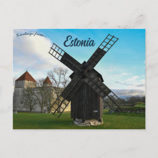 Cartão Postal Moinho de Vento e Castelo de Kuressaare Estônia