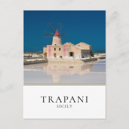 Cartão Postal Moinho de vento e sal na salina de Trapani, Sicíli